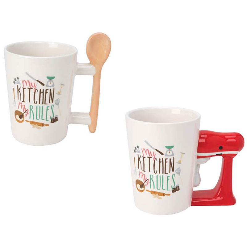 Sip Of Art Ceramic My Kitchen My Rules Shaped Handle Mug Set, Stand Mixer-Spoon, 12 Ounces (Pack of 2)