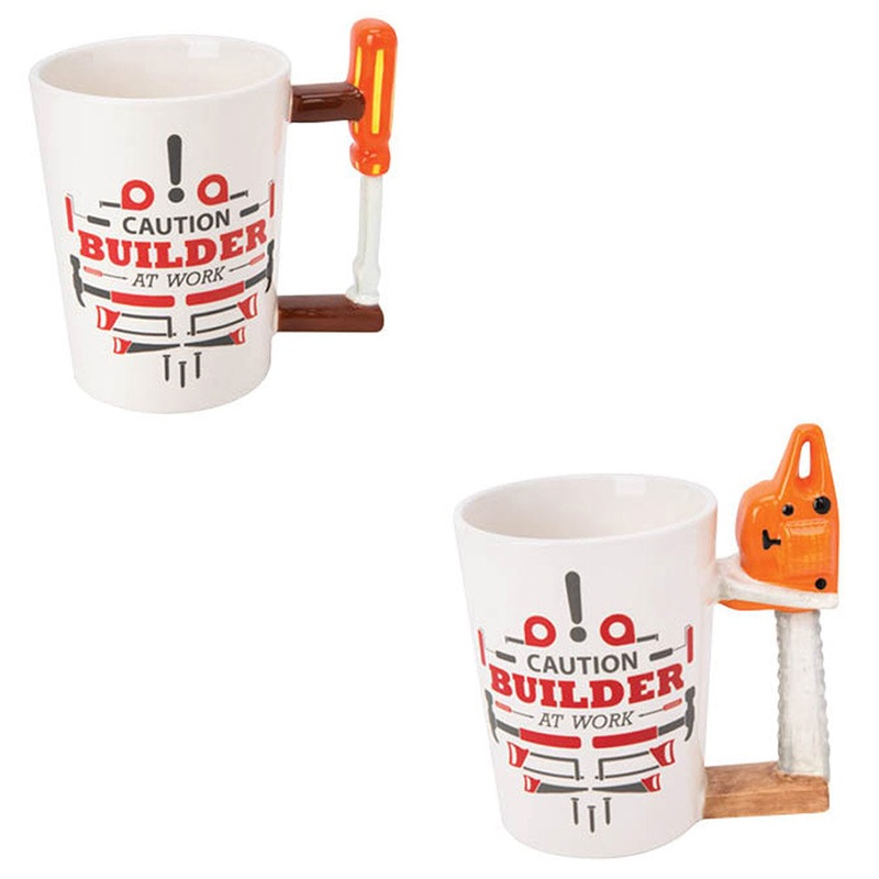 Sip Of Art Ceramic Tools Shaped Handle Mug Set, Chain Saw-Screw Driver, 12 Ounces (Pack of 2)