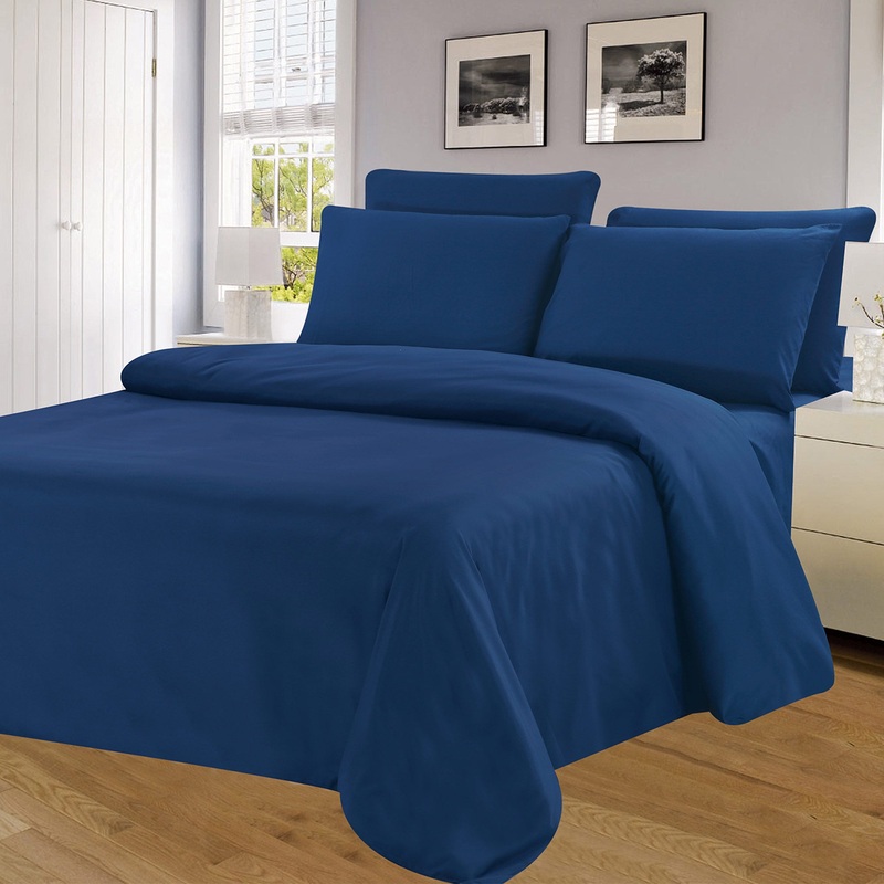 Winston Microfiber Wrinkle Free Sheet Set, Navy, 16 Inch Deep Pocket
