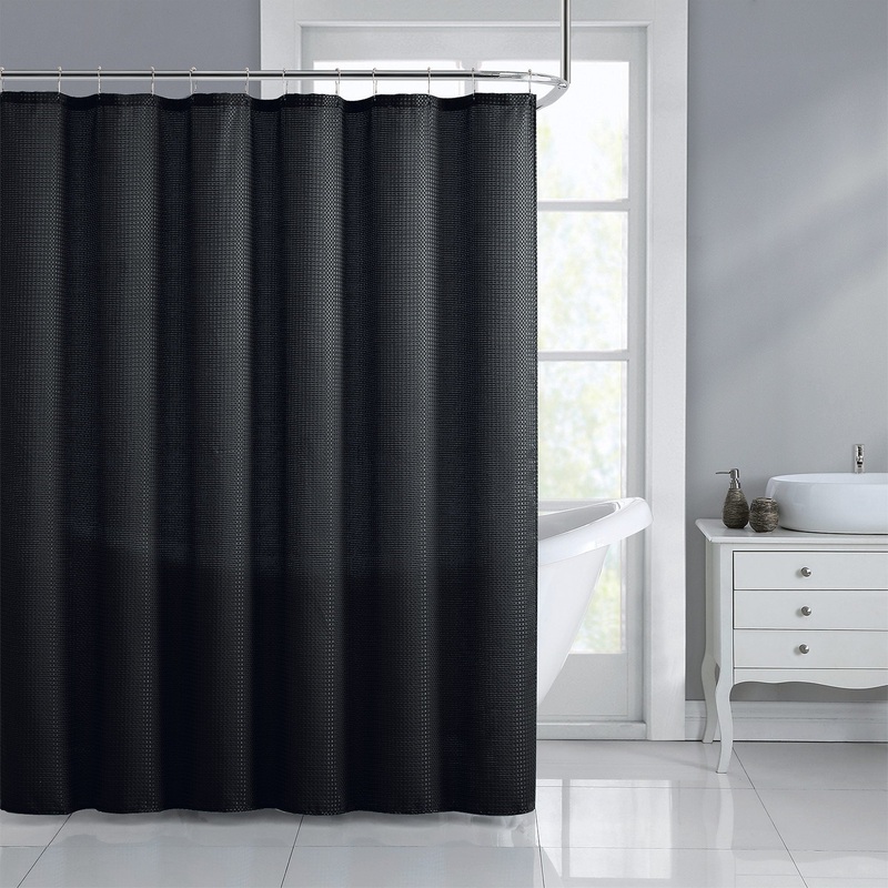 All Bath 13 Piece Jacquard Dobby Shower Curtain Set with Hooks, Black, 70x72 Inches