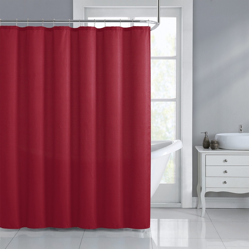 All Bath 13 Piece Jacquard Dobby Shower Curtain Set with Hooks, Red, 70x72 Inches