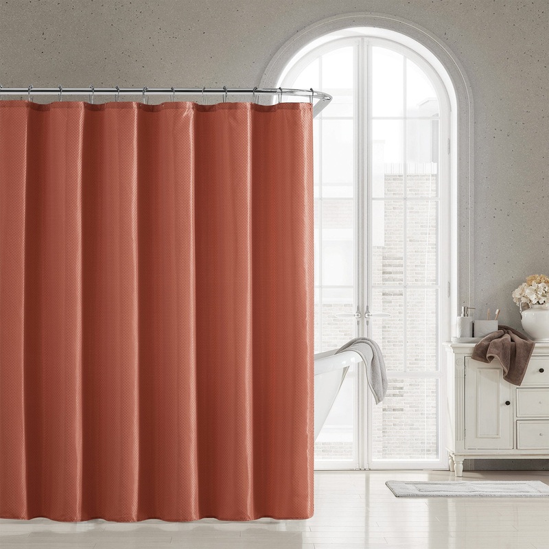 All Bath 13 Piece Jacquard Dobby Shower Curtain Set with Hooks, Tangerine, 70x72 Inches