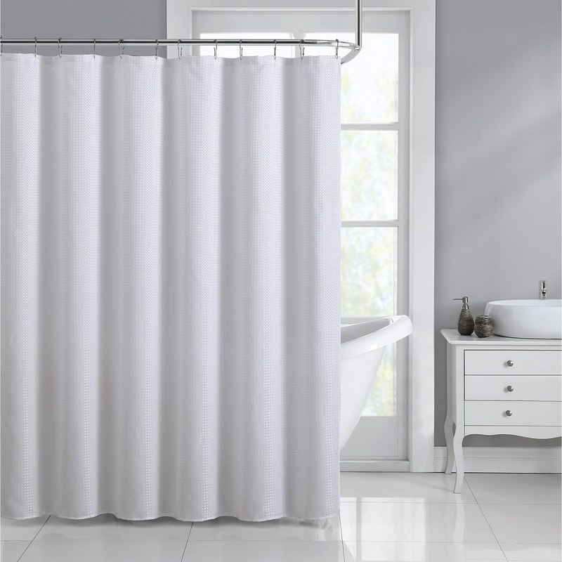 All Bath 13 Piece Jacquard Dobby Shower Curtain Set with Hooks, White, 70x72 Inches