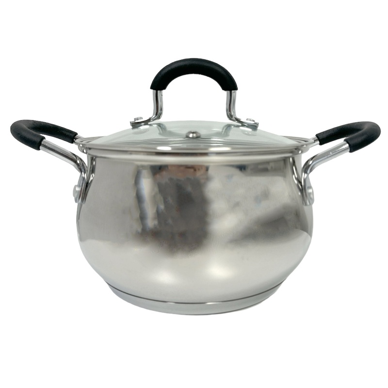 All For You Stainless Steel Casserole Pot with Glass Cover & Handle, Silver, 2.1 Quart