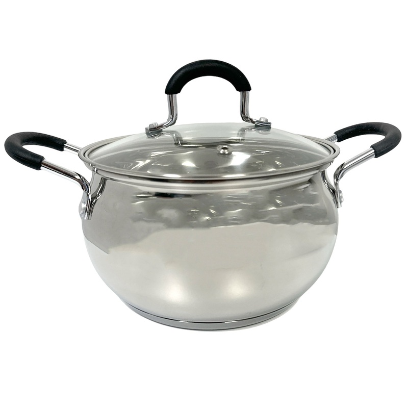 All For You Stainless Steel Casserole Pot with Glass Cover & Handle, Silver, 3 Quart