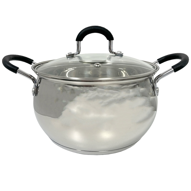 All For You Stainless Steel Casserole Pot with Glass Cover & Handle, Silver, 4.1 Quart