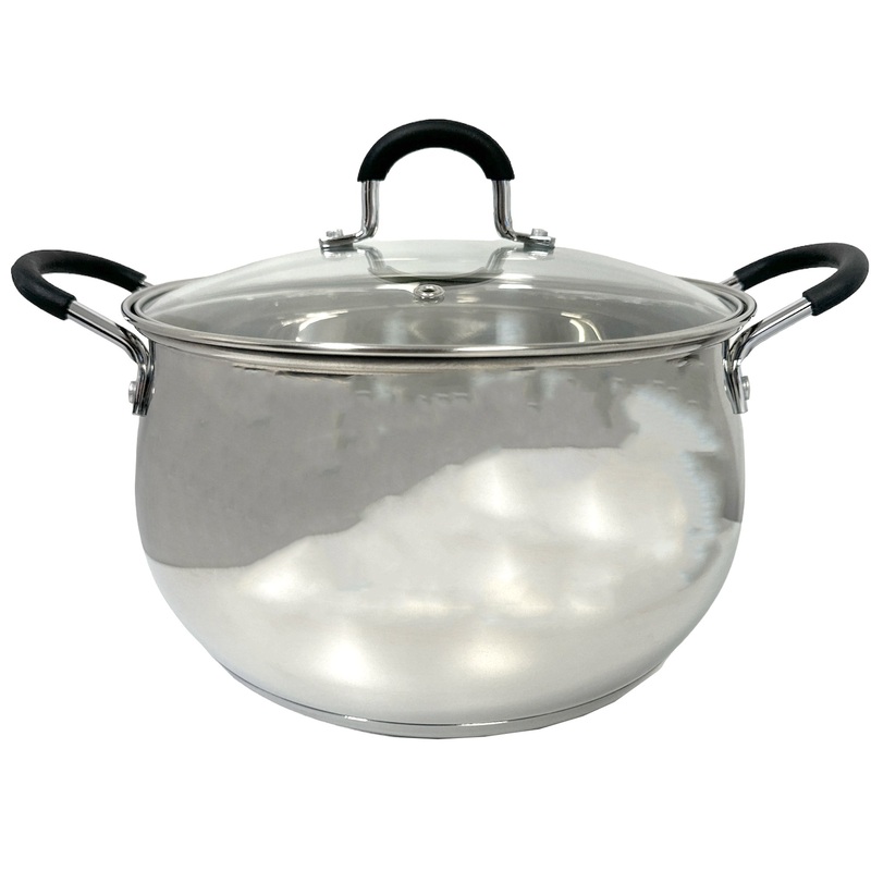 All For You Stainless Steel Casserole Pot with Glass Cover & Handle, Silver, 6.8 Quart