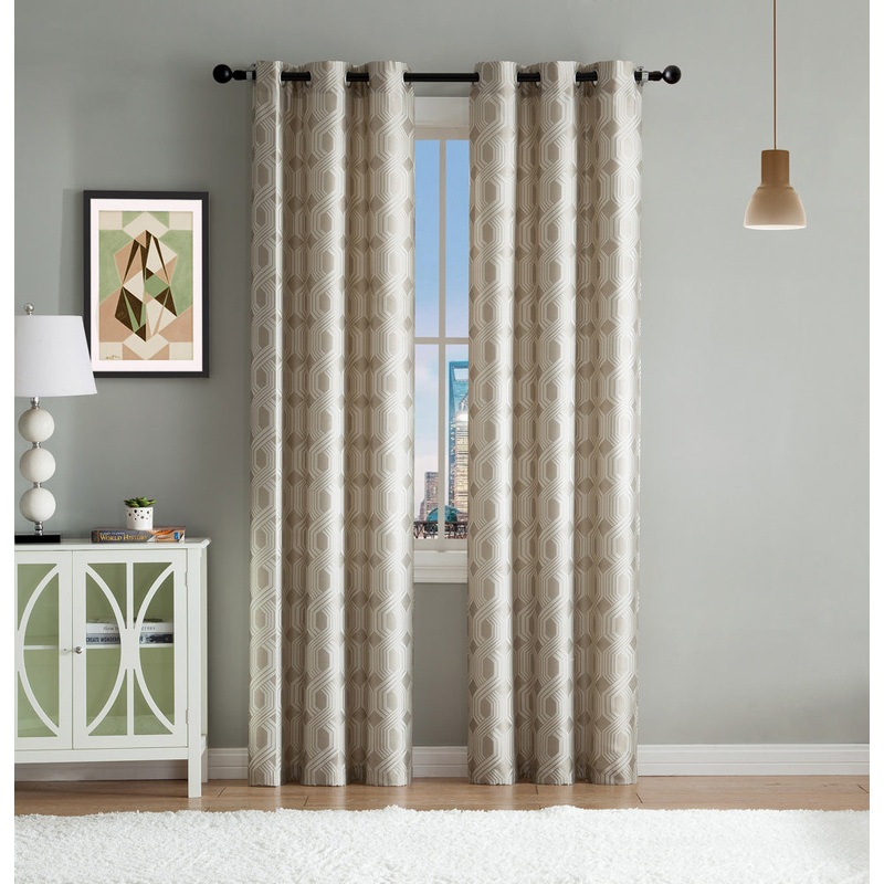Eli 2-Pack Jacquard Design Grommet Window Panel, Taupe, 76x84 Inches