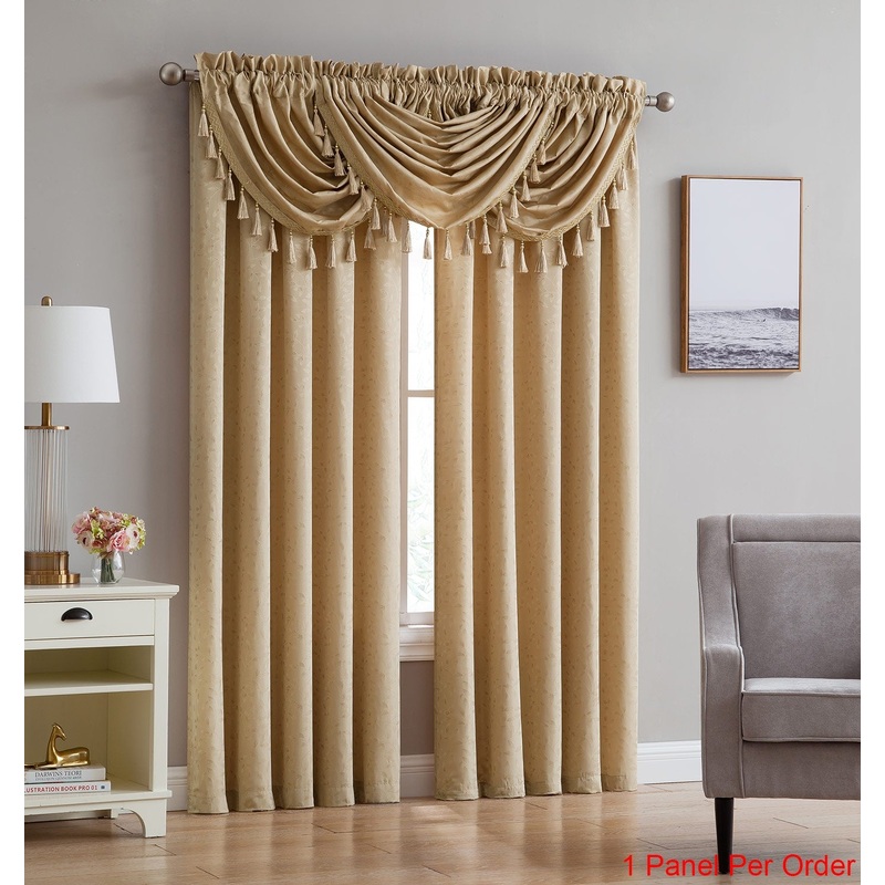 Kathryn Jacquard Leaf Design Window Panel And Valance Treatments, Gold