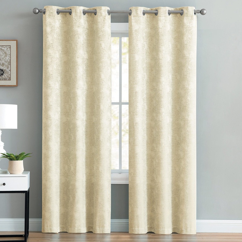 Rosalie 2-Pack Metallic Jacquard Window Panel, Beige, 74x84 Inches