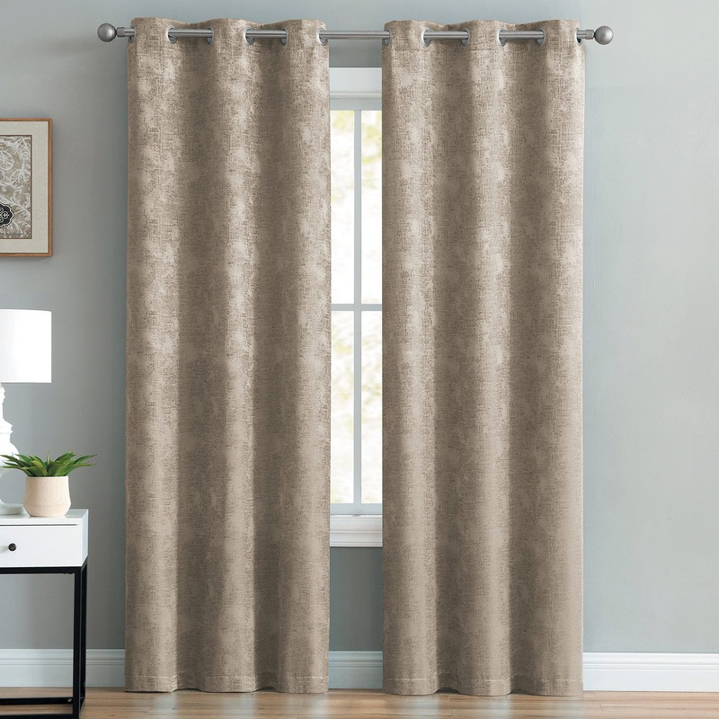 Rosalie 2-Pack Metallic Jacquard Window Panel, Taupe, 74x84 Inches