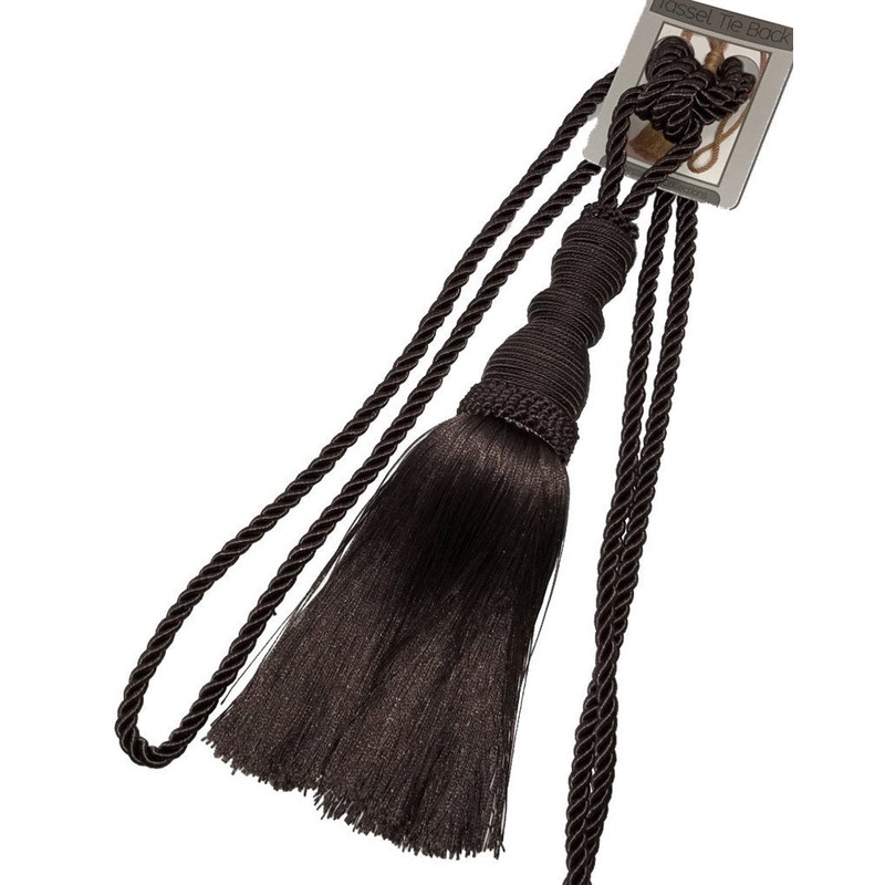 Single Decorative Rope Tassel Tie Back, Coffee, 10 Inch Tassel, 36 Inch Spread