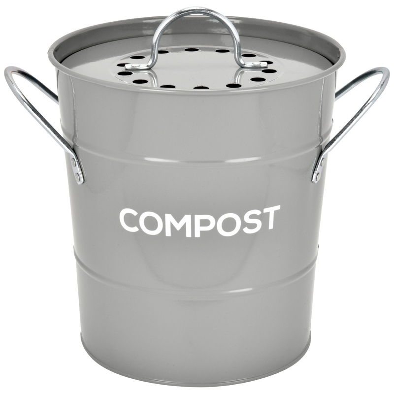 Spigo Steel Kitchen Compost Bin With Vented Charcoal Filter and Bucket, Grey, 1 Gallon