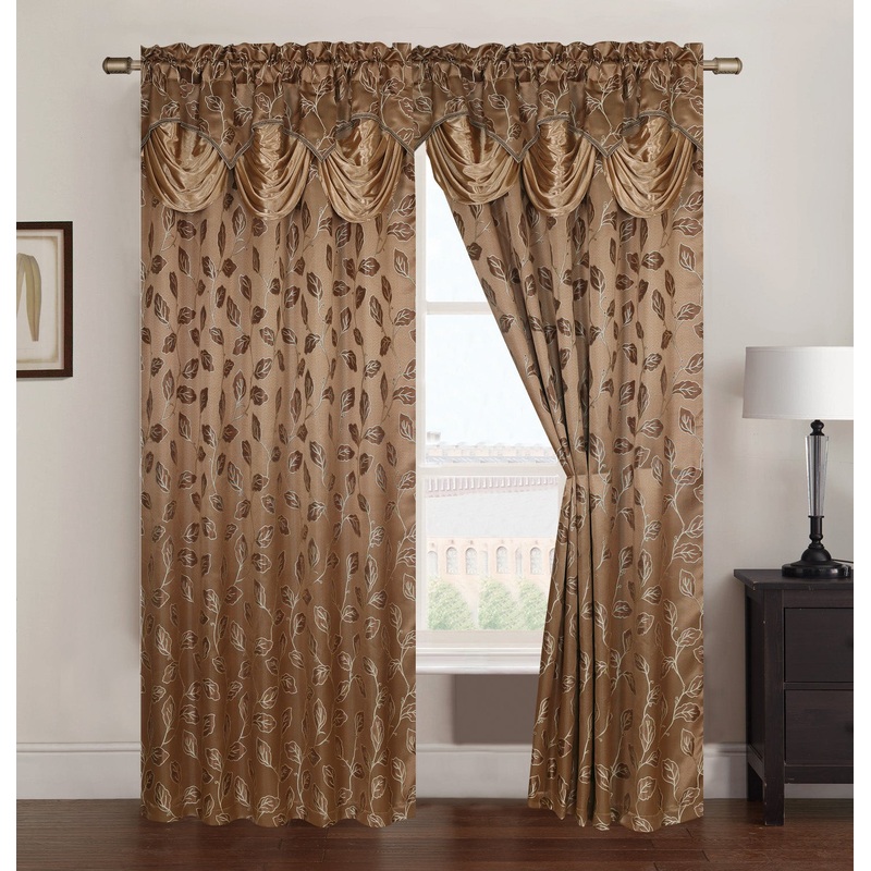 Brenda Jacquard Rod Pocket Panel With Attached Valance, Gold, 54x84 Inches