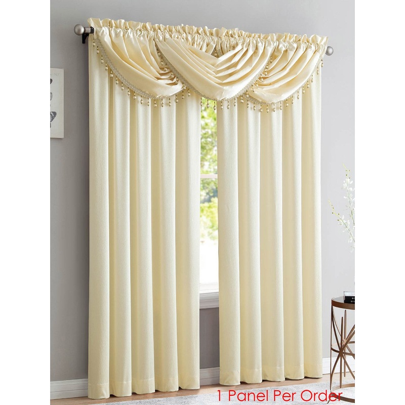 Bridget Crushed Satin Rod Pocket Panel and Waterfall Valance Window Treatments, Ivory
