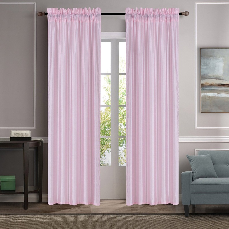 Melanie Faux Silk Rod Pocket Window Panel, Baby Pink, 55x84 Inches