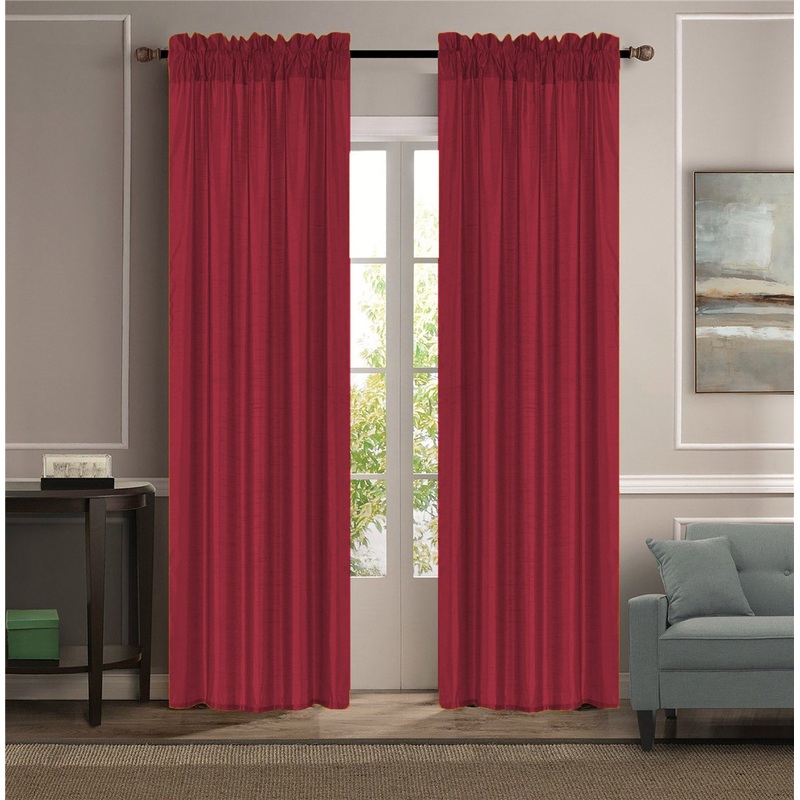 Melanie Faux Silk Rod Pocket Window Panel, Burgundy, 55x84 Inches