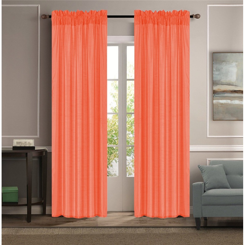 Melanie Faux Silk Rod Pocket Window Panel, Coral, 55x84 Inches