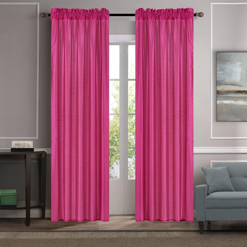 Melanie Faux Silk Rod Pocket Window Panel, Fuchsia, 55x84 Inches