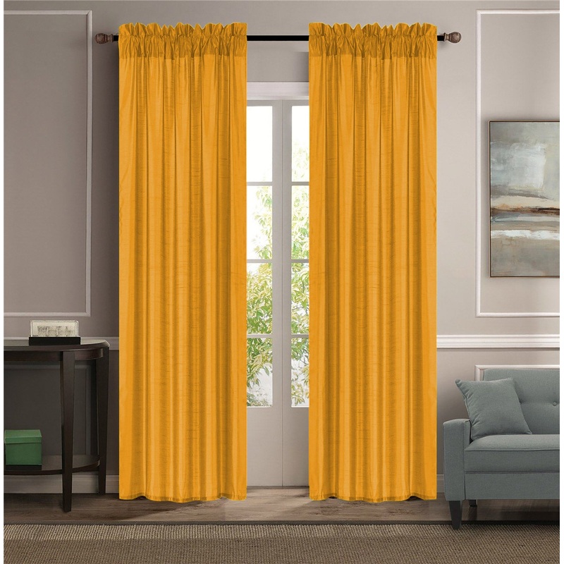 Melanie Faux Silk Rod Pocket Window Panel, Mustard, 55x84 Inches