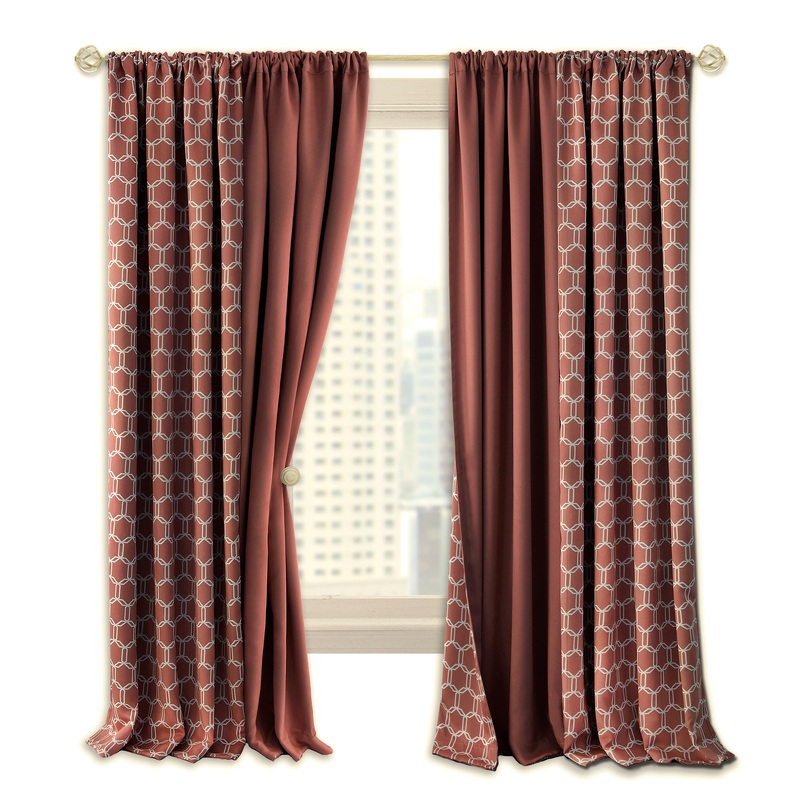 Prelude Trellis Reversible Blackout Window Panel, Marsala-White, 50x84 Inches