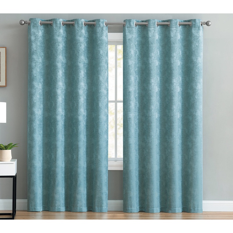 Rosalie 2-Pack Metallic Jacquard Window Panel, Teal, 74x84 Inches