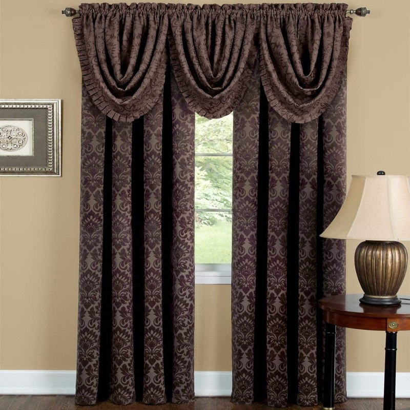 Sutton Medallion Jacquard Rod Pocket Blackout Panel and Valance Treatments, Brown