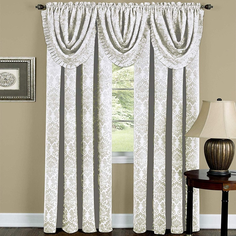 Sutton Medallion Jacquard Rod Pocket Blackout Panel and Valance Treatments, Ivory