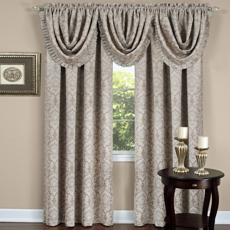 Sutton Medallion Jacquard Rod Pocket Blackout Panel and Valance Treatments, Tan
