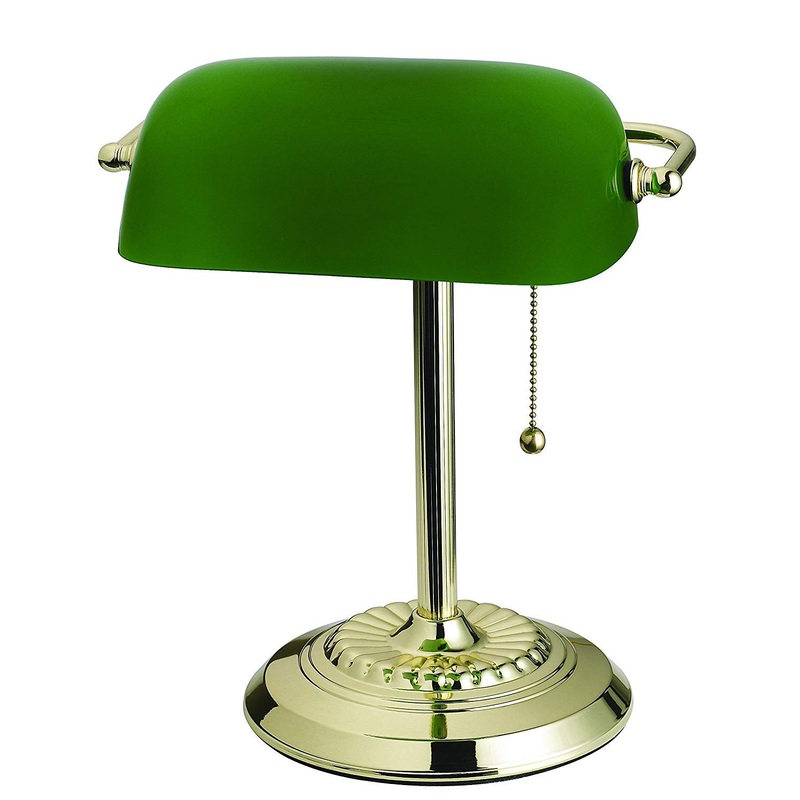 Tensor Brass Plated Banker's Desk Lamp, Green Shade, 13.5 Inches
