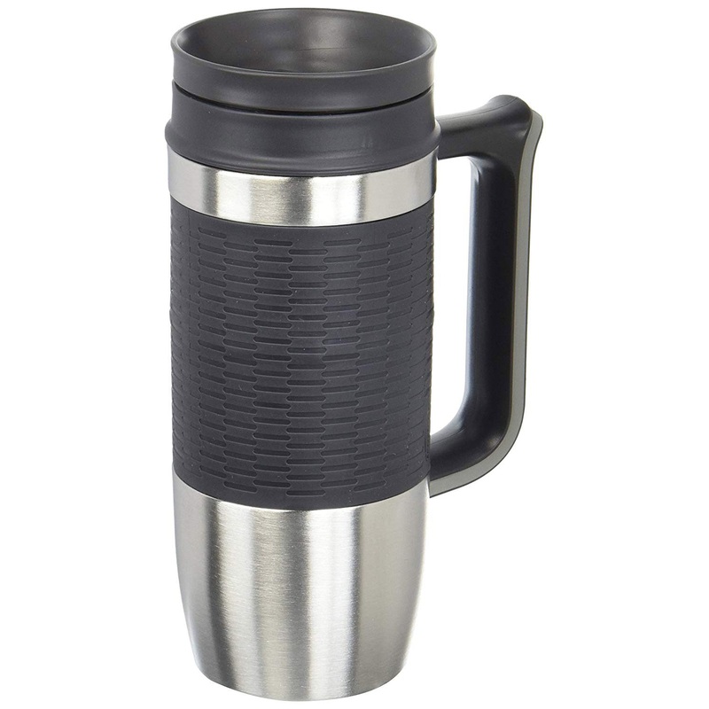 Trudeau Maison Boardroom II Travel Mug, 16 Ounces, Stainless Steel-Grey