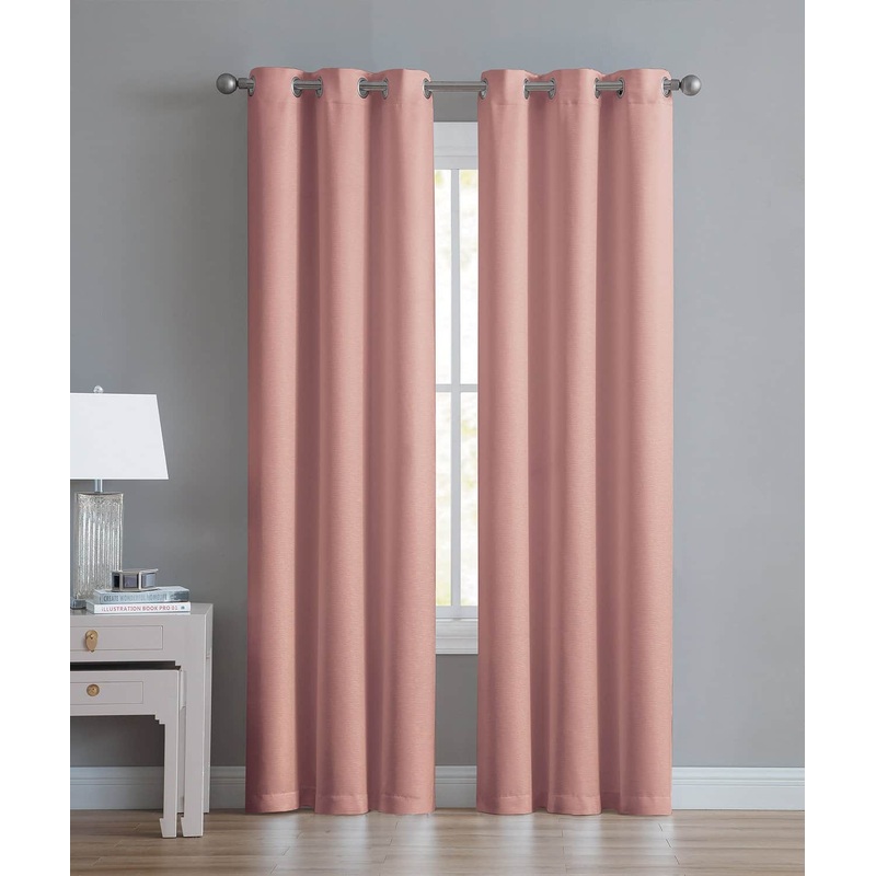 Angela 2-Pack Ribbed Textured Blackout Grommet Window Panel, Coral, 74x84 Inches