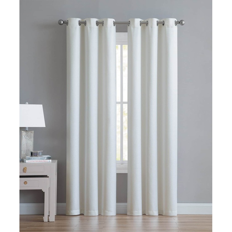 Angela 2-Pack Ribbed Textured Blackout Grommet Window Panel, Ivory, 74x84 Inches