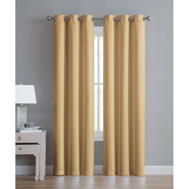 Angela 2-Pack Ribbed Textured Blackout Grommet Window Panel, Taupe, 74x84 Inches