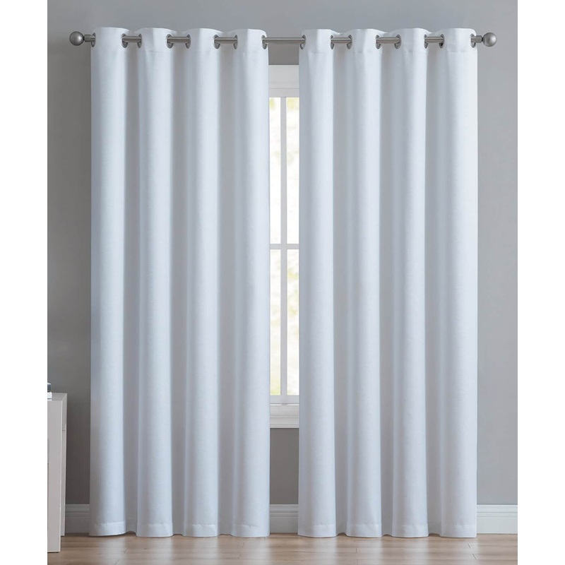 Angela 2-Pack Ribbed Textured Blackout Grommet Window Panel, White, 74x84 Inches