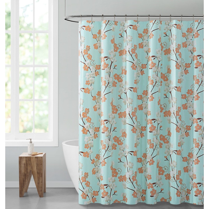 Aroon Climbing Flowers PEVA Shower Curtain, Aqua, 72x72 Inches