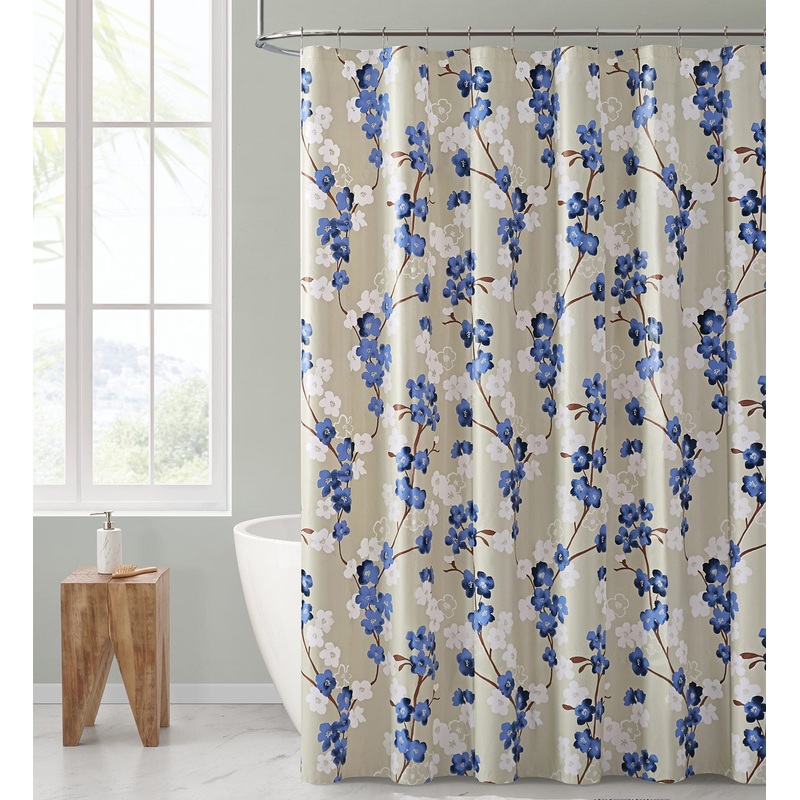 Aroon Climbing Flowers PEVA Shower Curtain, Navy, 72x72 Inches
