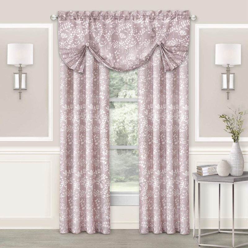Charlotte Floral Design Rod Pocket Window Panel And Valance Treatments, Blush