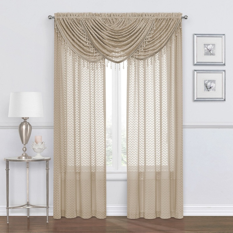 Chevron Zig Zag Sheer Rod Pocket Window Panel and Valance Treatments, Linen