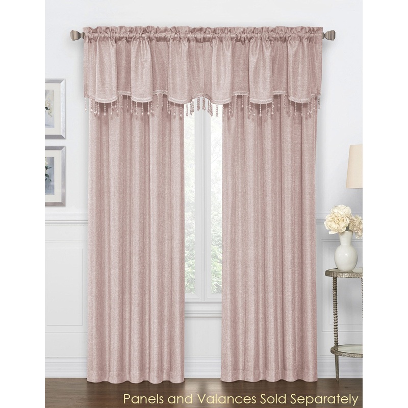 Gina Faux Canvas Metallic Rod Pocket Window Panel and Valance Treatments, Rose