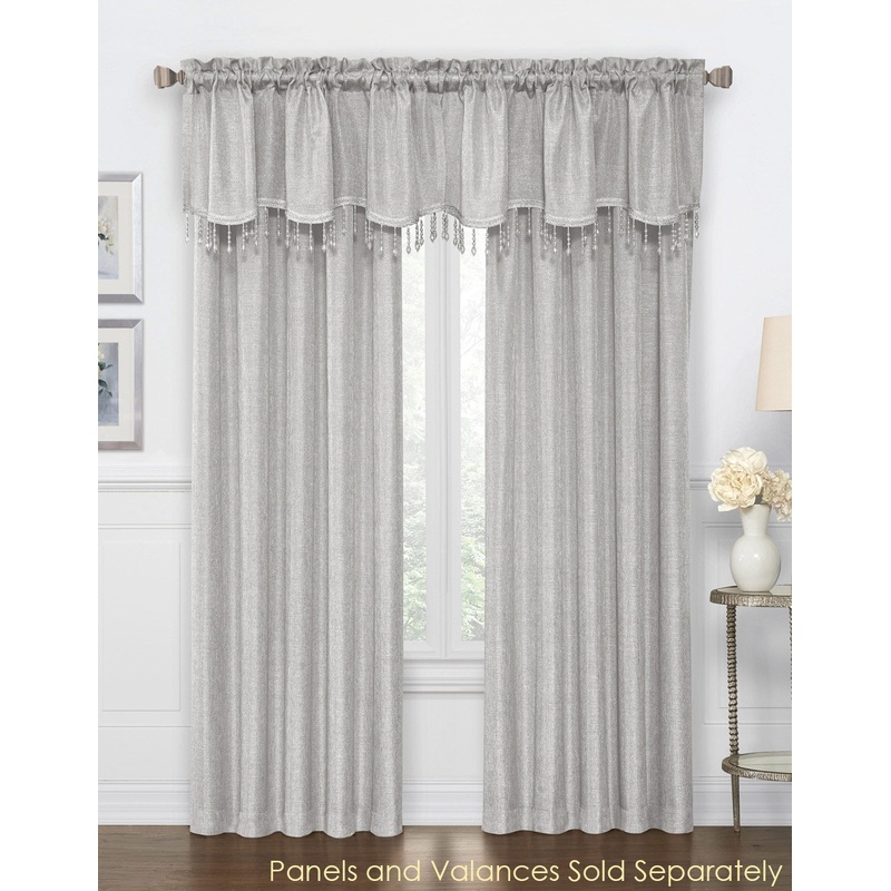 Gina Faux Canvas Metallic Rod Pocket Window Panel and Valance Treatments, Silver