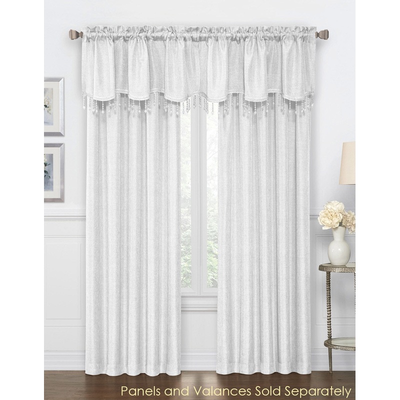 Gina Faux Canvas Metallic Rod Pocket Window Panel and Valance Treatments, White