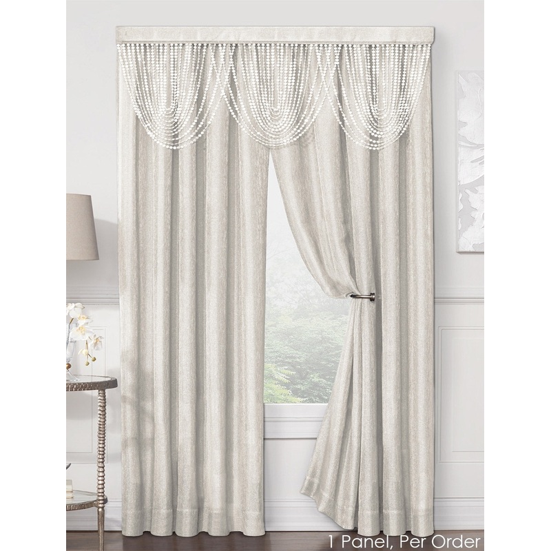 Luna Mesh Metallic Rod Pocket Window Panel and Valance Treatments, Ivory