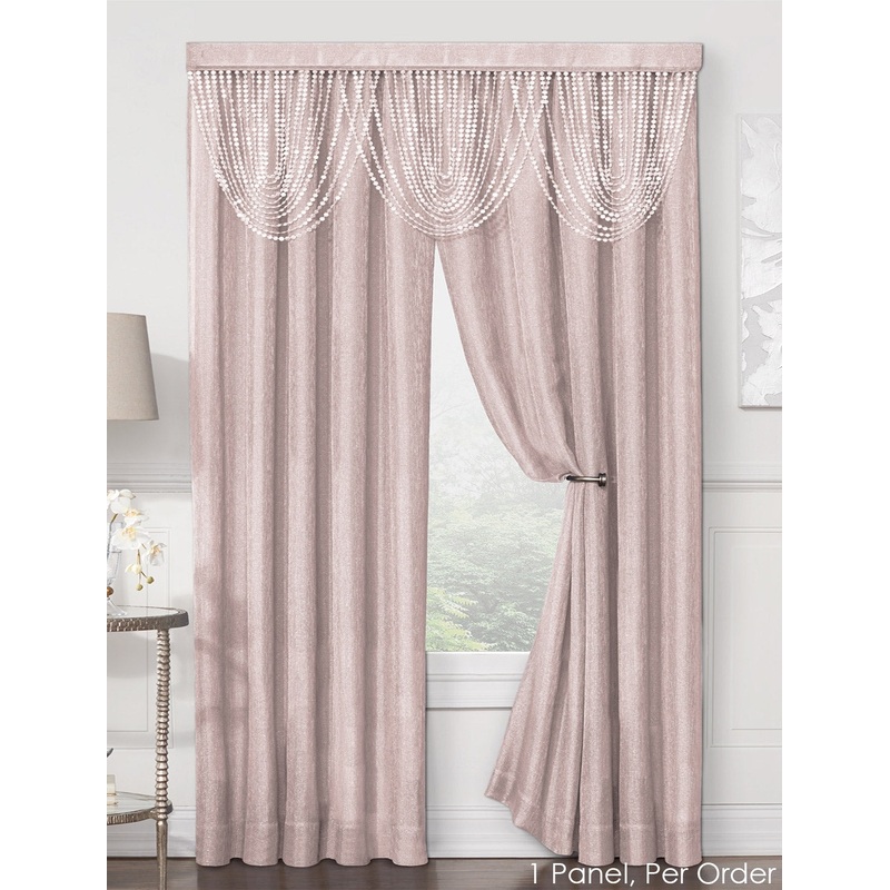 Luna Mesh Metallic Rod Pocket Window Panel and Valance Treatments, Rose