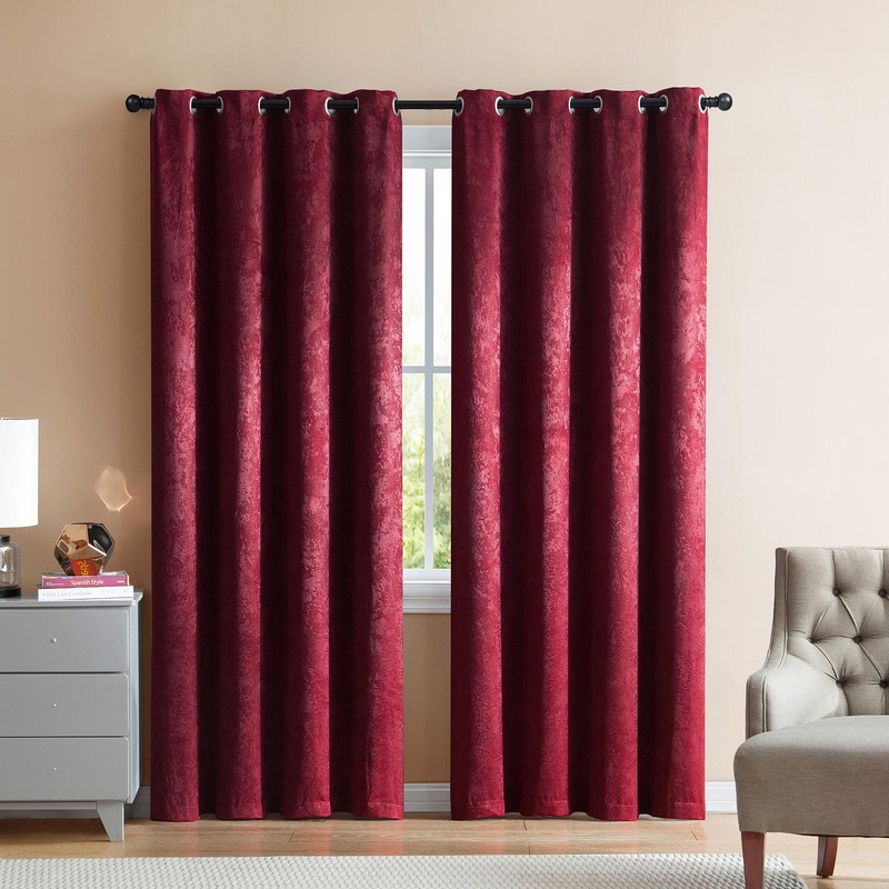 Marco Velvet Room Darkening Window Grommet Panel, Burgundy, 52x90 Inches