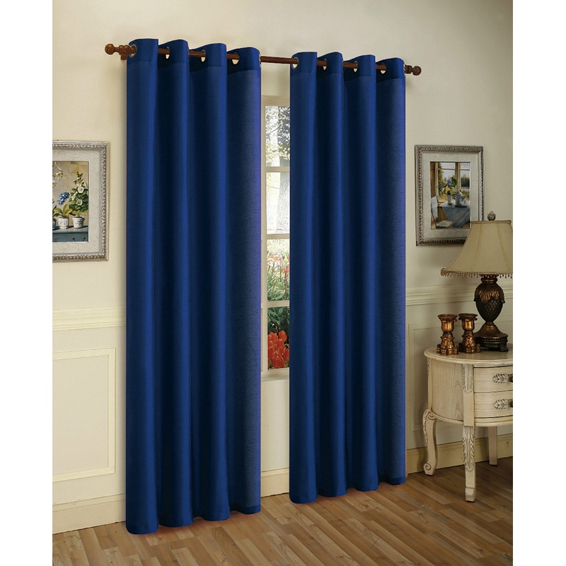 Melanie Faux Silk 8 Grommets Window Panel, Navy Blue, 55x95 Inches