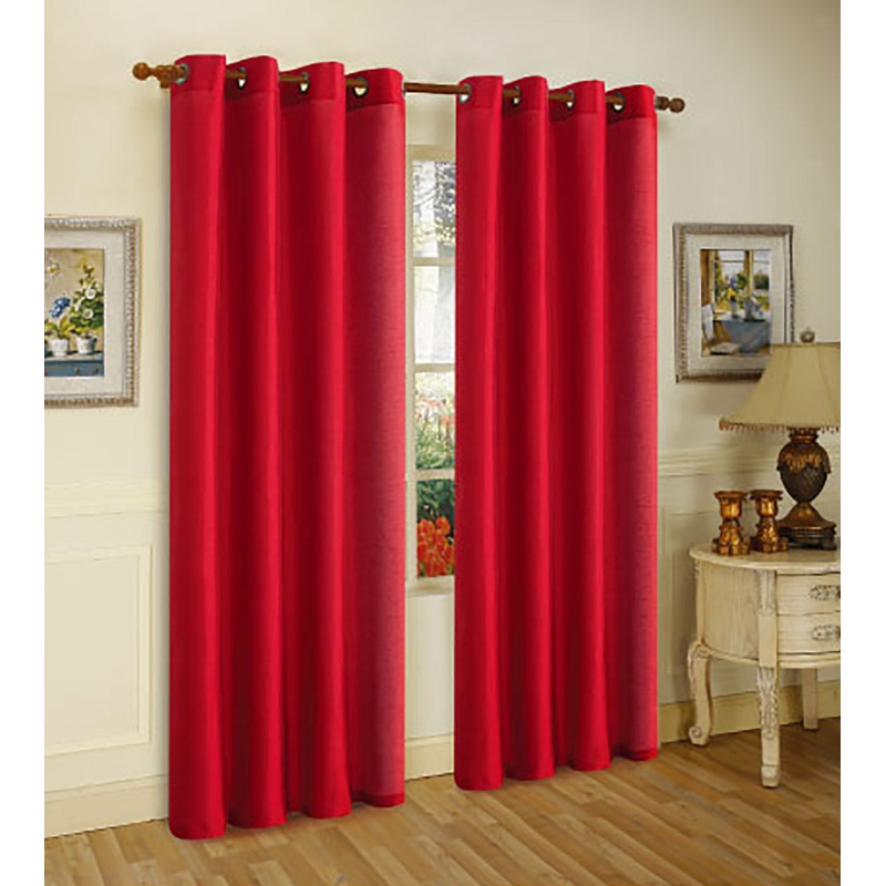 Melanie Faux Silk 8 Grommets Window Panel, Red, 55x95 Inches