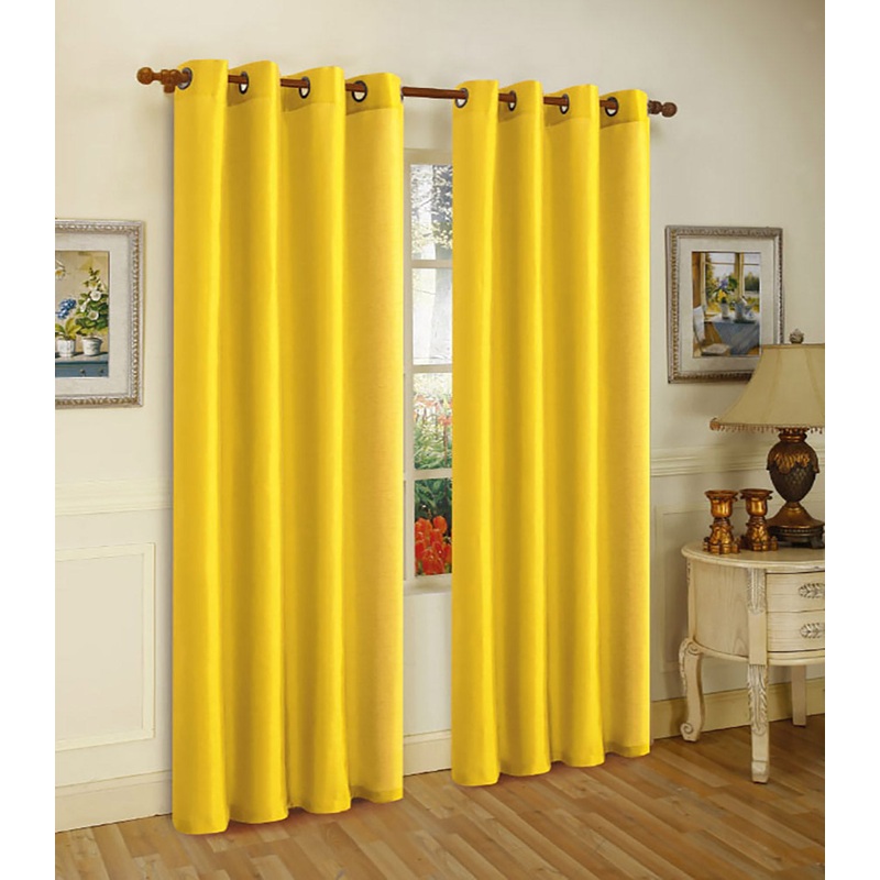 Melanie Faux Silk Grommets Window Panel, Bright Yellow, 55x95 Inches