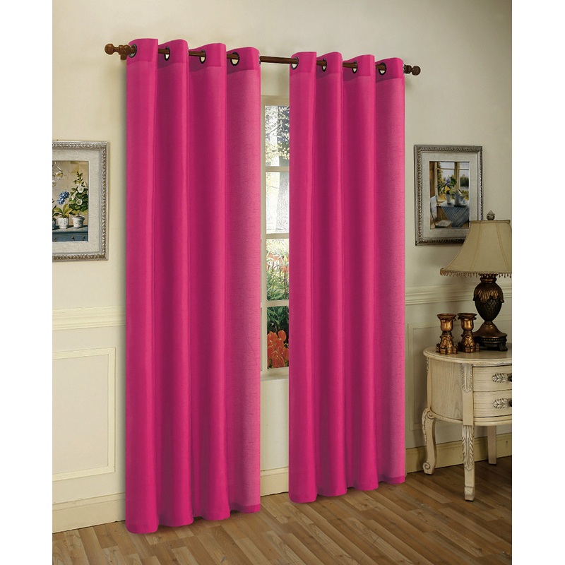 Melanie Faux Silk Grommets Window Panel, Fuchsia, 55x95 Inches