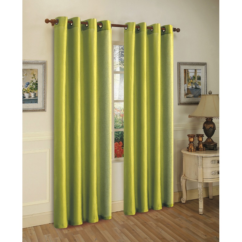Melanie Faux Silk Grommets Window Panel, Lime Green, 55x95 Inches